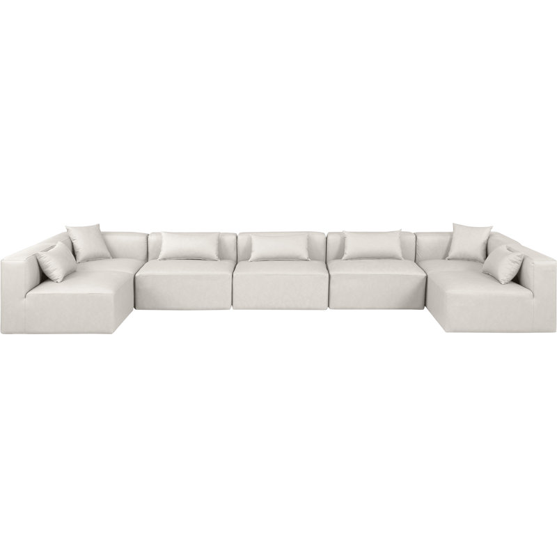 Houswerth Upholstered U-Shaped Sectional Reversible, Cream Vegan Leather
