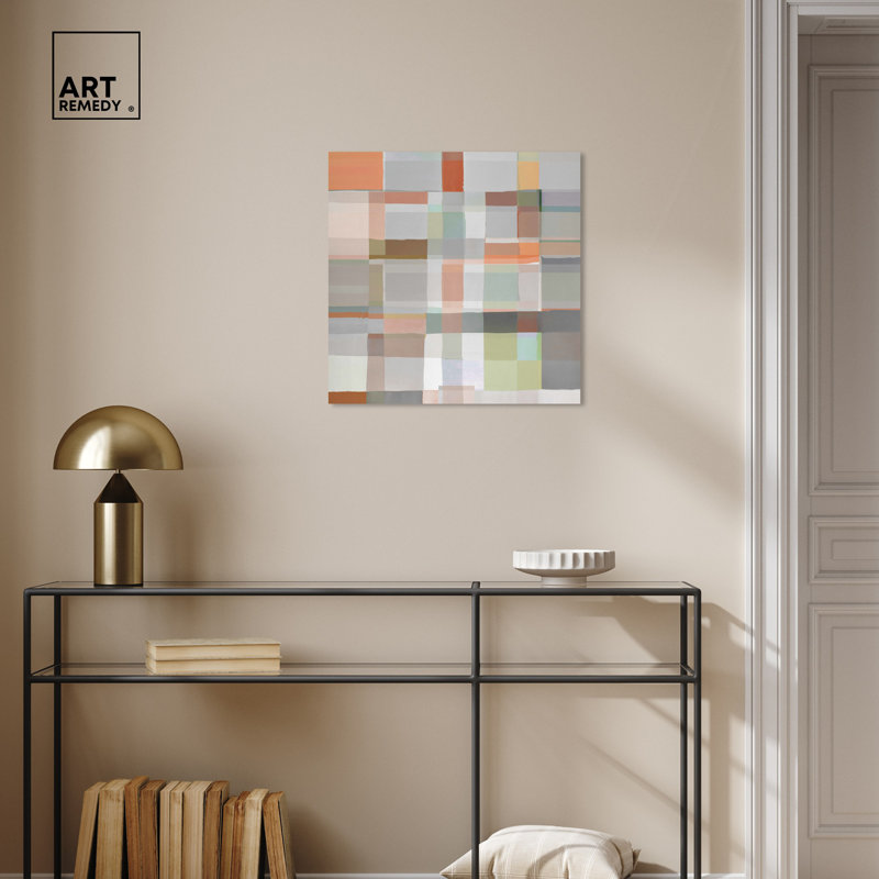 Art mural abstrait géométrique sur toile 3 couleurs par Orren Ellis, Toile tendue, H 20 po x l 20 po