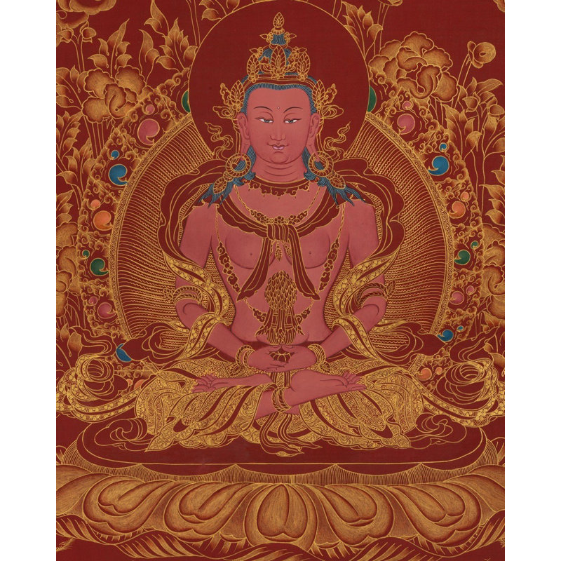 Aprarmita / Amitayus Thangka (Thangka sans brocart) | Or 24 carats avec acrylique sur toile