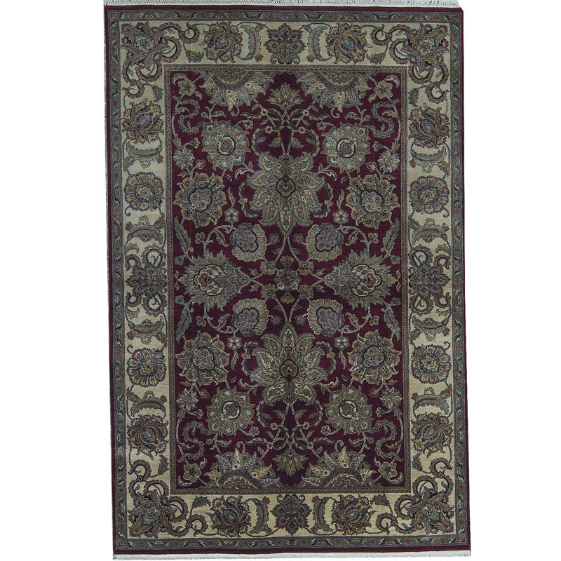 Tapis oriental vert / beige / rouge en laine noué à la main 3 pi 11 po x 9 pi Trinity