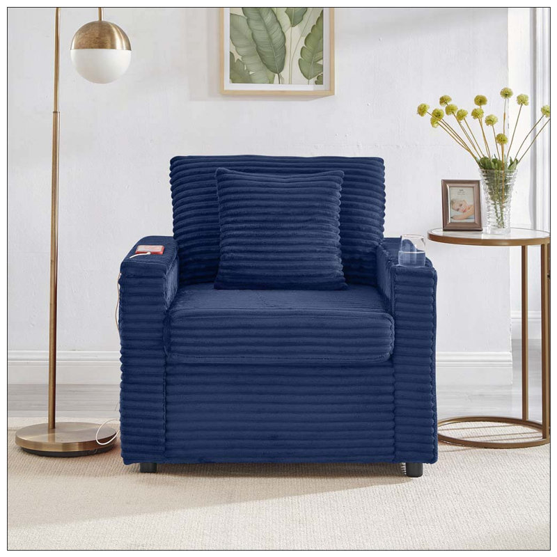 Fauteuil d'appoint confortable en velours côtelé, Blue
