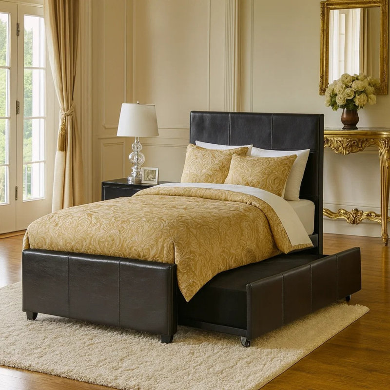 Lit double Commodius avec similicuir espresso Rundle, noir, Brun, Double