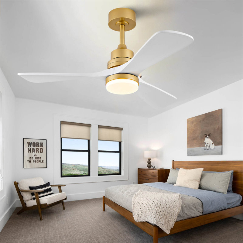 Hot Sales 42 Inch Indoor Ceiling Fan With Dimmable LED Light 3 Solid Wood Blades Remote Control Reversible DC Motor, Gold