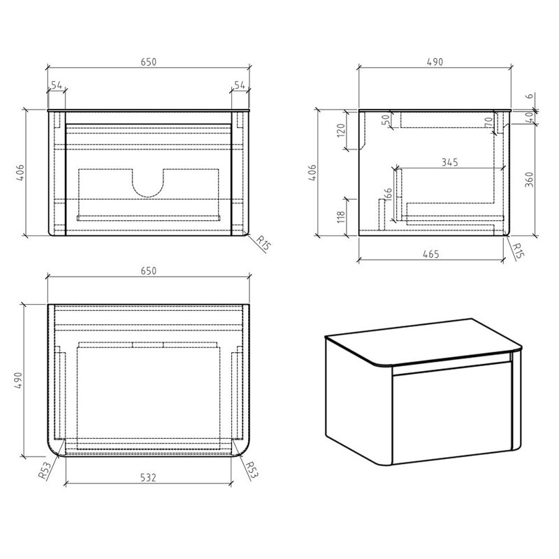 650cm Single Bathroom Vanity Base Only in White, White, White
