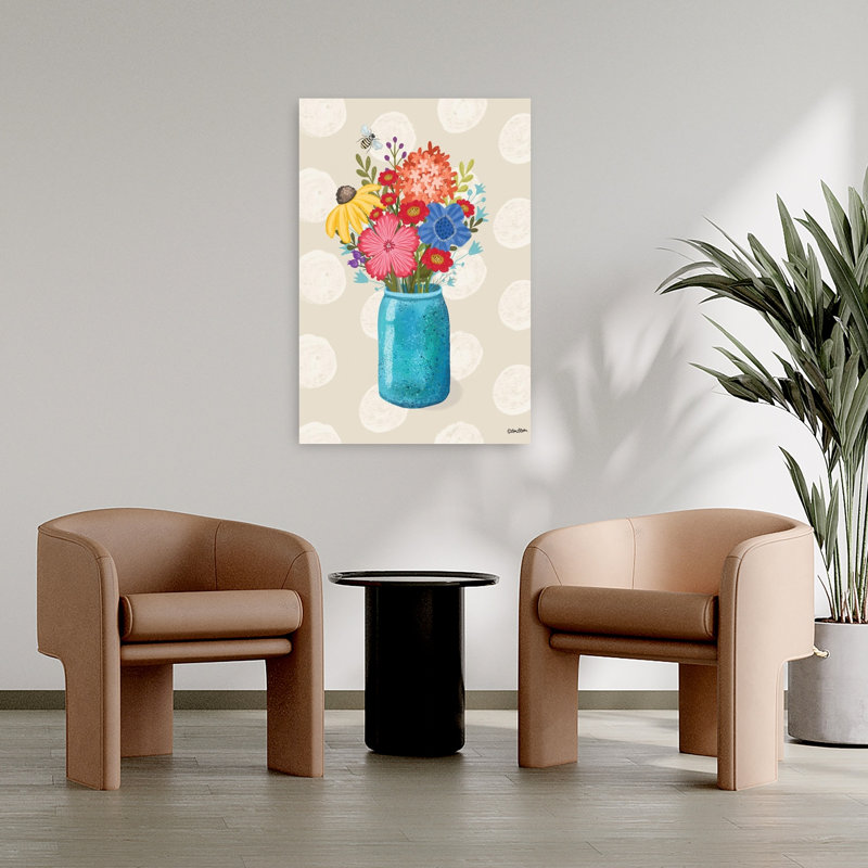 Art arc-en-ciel abstrait dans un vase bleu, paysage contemporain, H 36 po x l 24 po