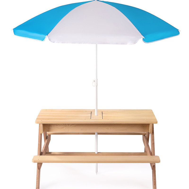 31 Wooden ' Outdoor Picnic Table With Adjustable Umbrella - Sand & Water Fun And Natural Sun Protection Convertible