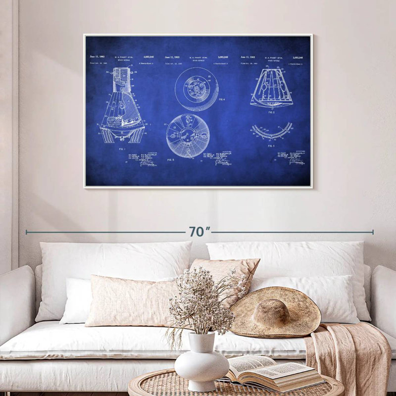Space Capsule - bleu verni, Cadre flottant blanc, 46 po x 31 po