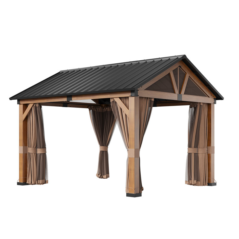 11' x 13' Brown Aluminum Patio Gazebo with Black Roof