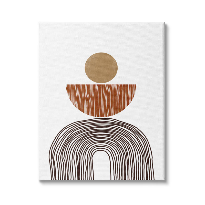 Boho Shapes Stacked Abstract Round Curves Brown White Black, H 30 po x l 24 po, Toile tendue