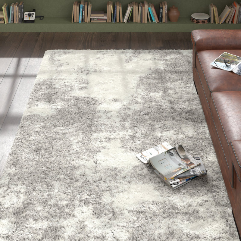 Rectangle Parmelee Abstract Polyester Area Rug in Grey, Rectangle 7'10" x 10'