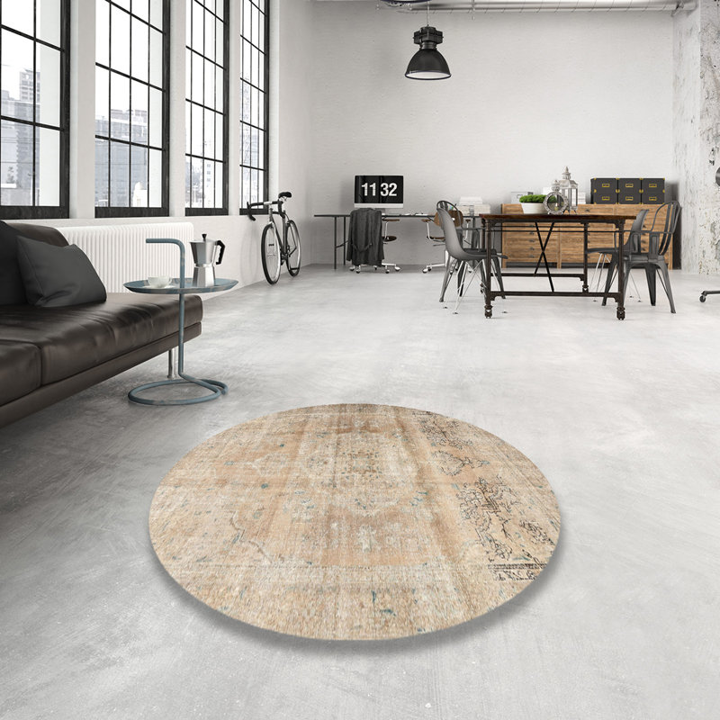 Beige en laine oriental/rose clair Tapis décoratif, Rond 7 pi