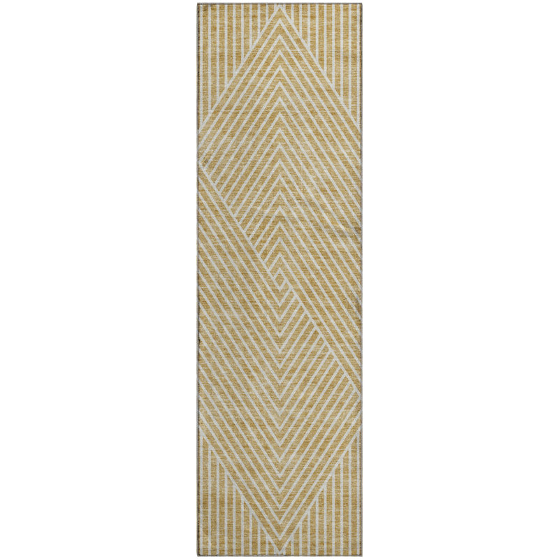 Premium Machine Washable Prisco Gold Rug, Runner 2'3" x 7'6"