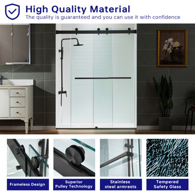 66-72" Width x 76" Height Frameless Double Sliding Shower Door with Stainless Steel Hardware, 5/16"(8mm) Clear Tempered Glass | Safe, Explosion-Resistant