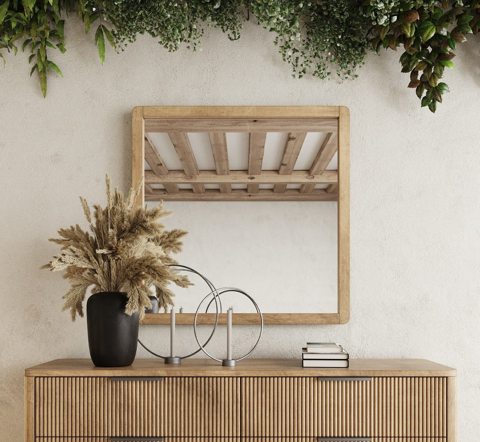 Akira Wood Wall Mirror, White Oak