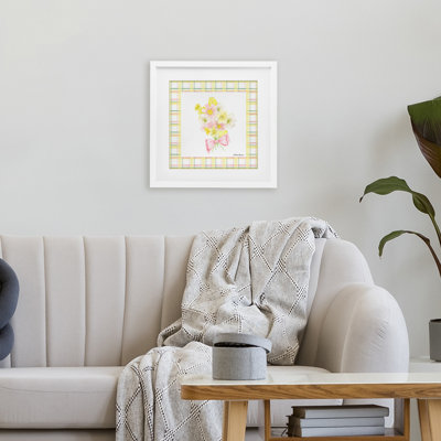 Spring Daffodils on Plaid Framed Print Under Glass, design by Lee Ann Sanders
