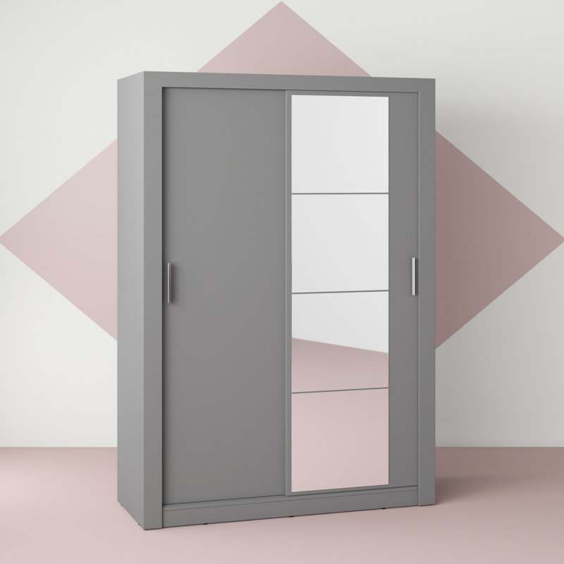Zakhar 2 Door Manufactured Wood Wardrobe, 215cm H x 150cm W x 60cm D, Grey
