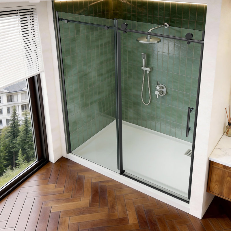 BCANHOME 56–60"W x 76"H Semi-Frameless Sliding Shower Door–10 mm (3/8") Tempered Glass | Stainless Steel Anti-Rust Hardware | Explosion-Proof Film, Easy-Clean Design, Smooth Sliding Performance | Clear & Stylish, Sturdy & Durable