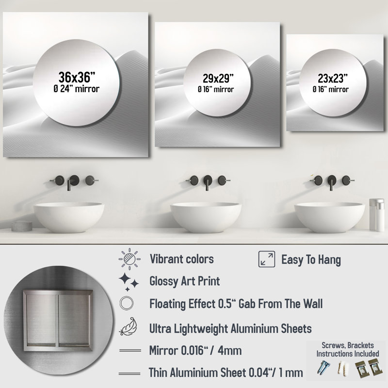 Gaukur - miroir mural carré minimaliste pour chambre à coucher, 23 po x 23 po