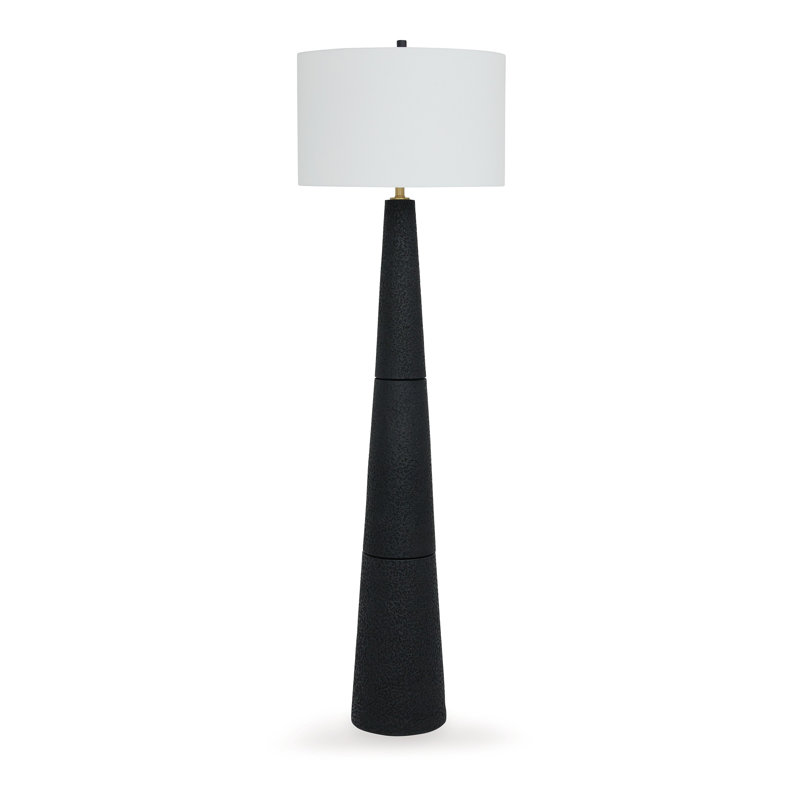 Lampe sur pied 69 po Boe, abat-jour tambour blanc, base conique en résine noire