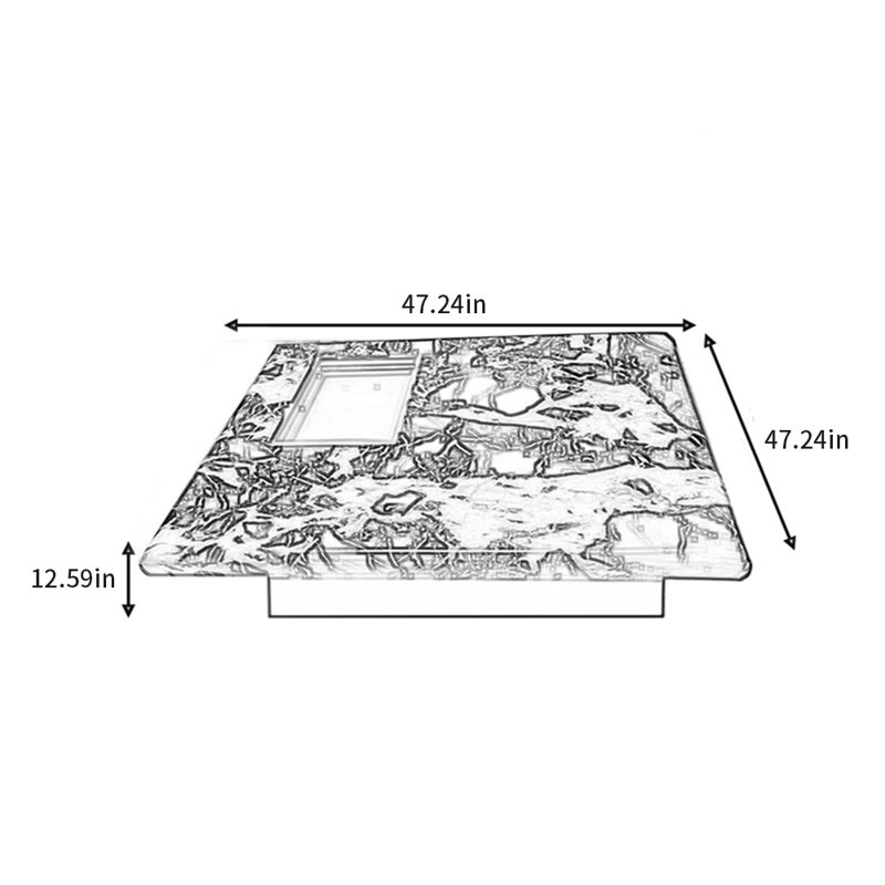 Table basse bulgari en marbre, H 12,59 po x L 47,24 po x l 47,24 po