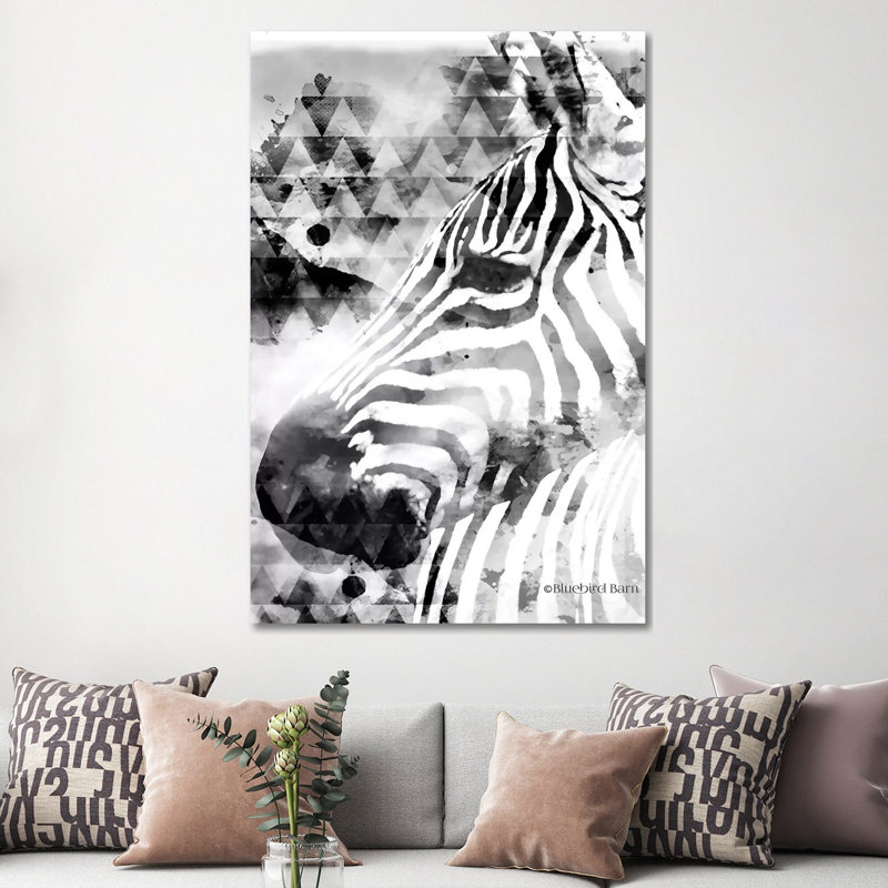 Modern Black & White Zebra by Bluebird Barn - Wrapped Canvas Painting, 152.5 cm H x 101.5 cm W