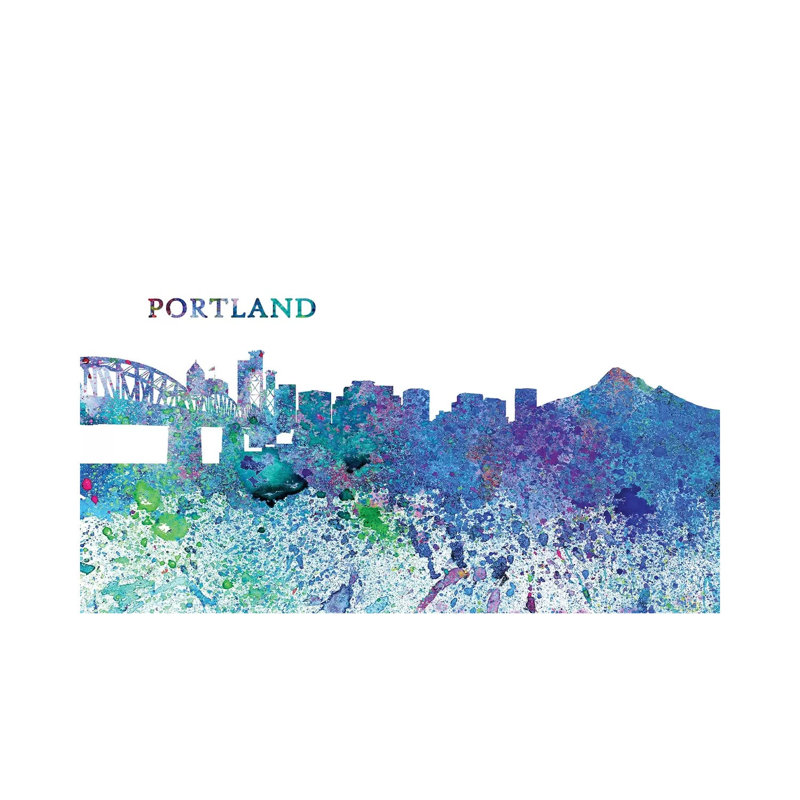 Portland Oregon Skyline Silhouette Impressionistic Splash by Markus & Martina Bleichner - Wrapped Canvas Print