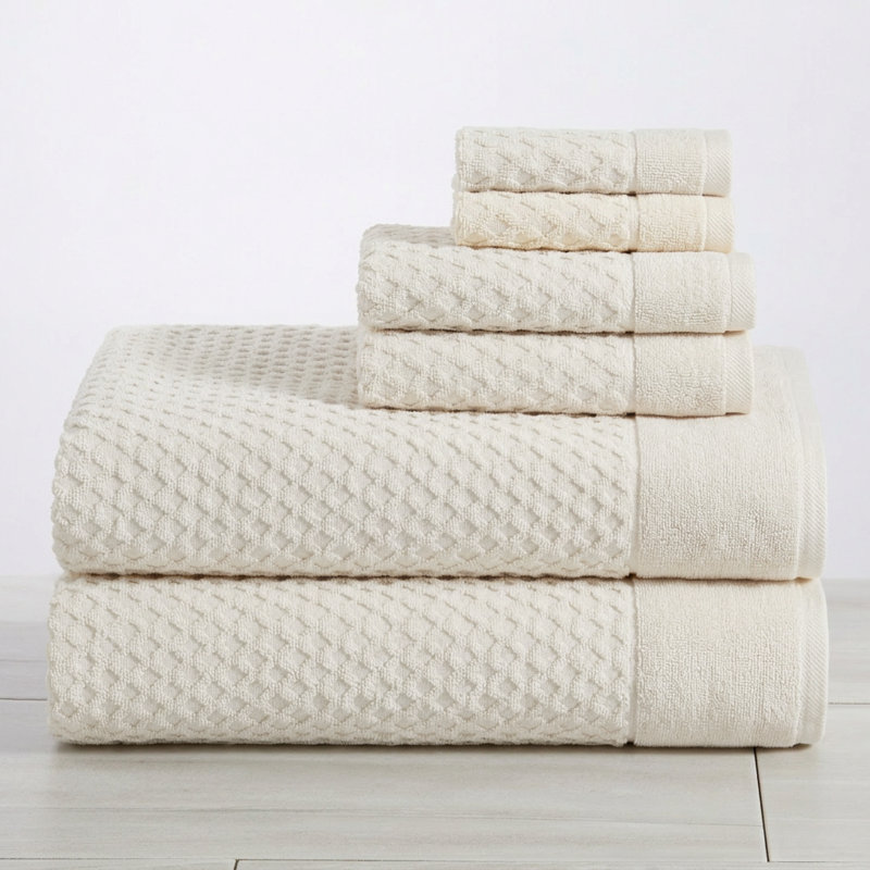 Ultra-Soft & Absorbent 100% Cotton Towel Set, 6 Piece Set (Bath Sheet + Hand Towel + Washcloth), Ivory Diamond