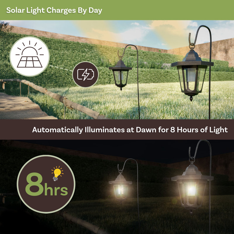 Hanging Solar Coach Lights- 26 Outdoor Lighting with Hanging Hooks for Garden, Path, Landscape, Patio, Driveway, Walkway- Set of 2 by Pure Garden