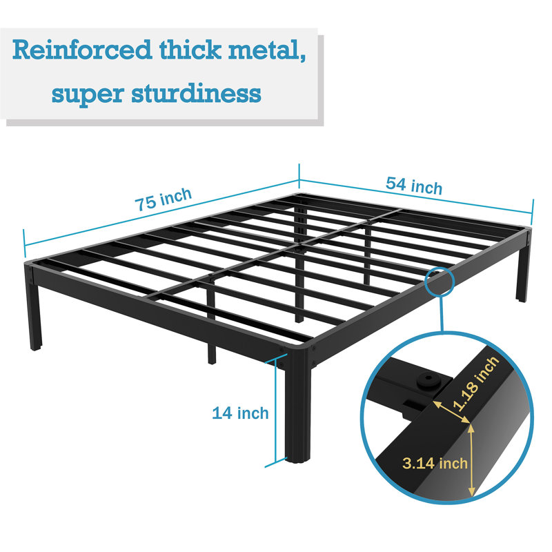 Ashwyn Verret Reinforced High Load-Bearing Frame Type Iron Bed with Anti-Shaking Design, Full / Double