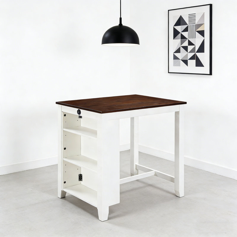 Table de salle à manger à hauteur de comptoir Gregorio, Blanc, Brun
