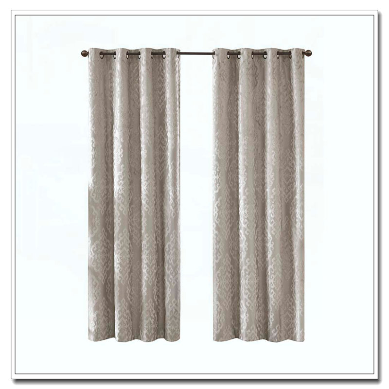 Knitted Jacquard Damask Total Blackout Grommet Top Curtain Panel(Only 1 Pc Panel), 50" W x 84" L, Silver
