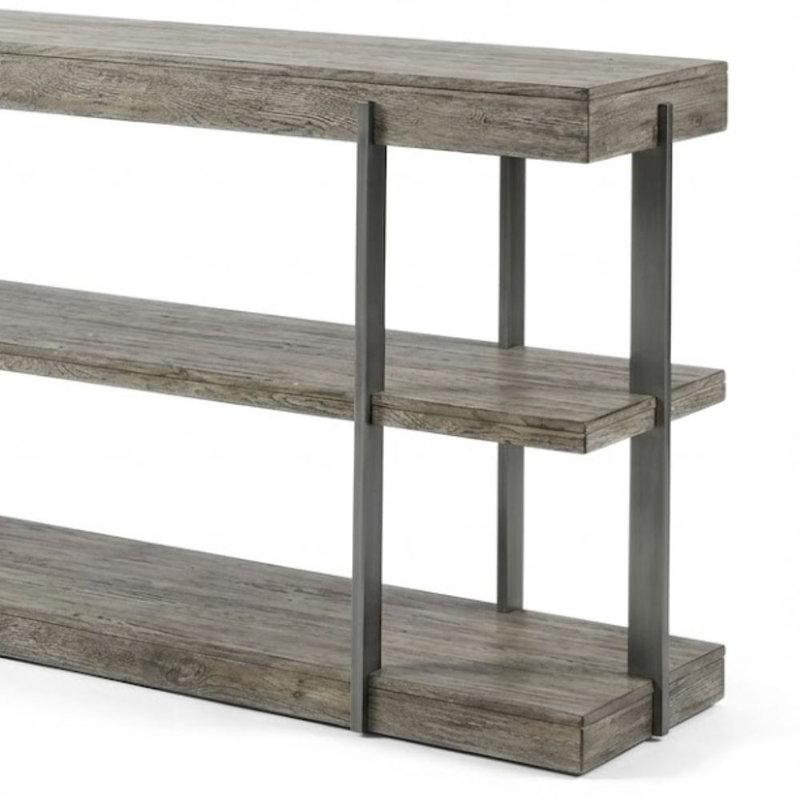 Blakelee 50 po Console rectangulaire gris antique en bois avec tablettes ouvertes à 3 niveaux