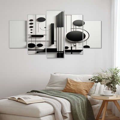 «Geometric Essence Monochromes Balance II - Minimalisme», art mural sur toile 5 pièces