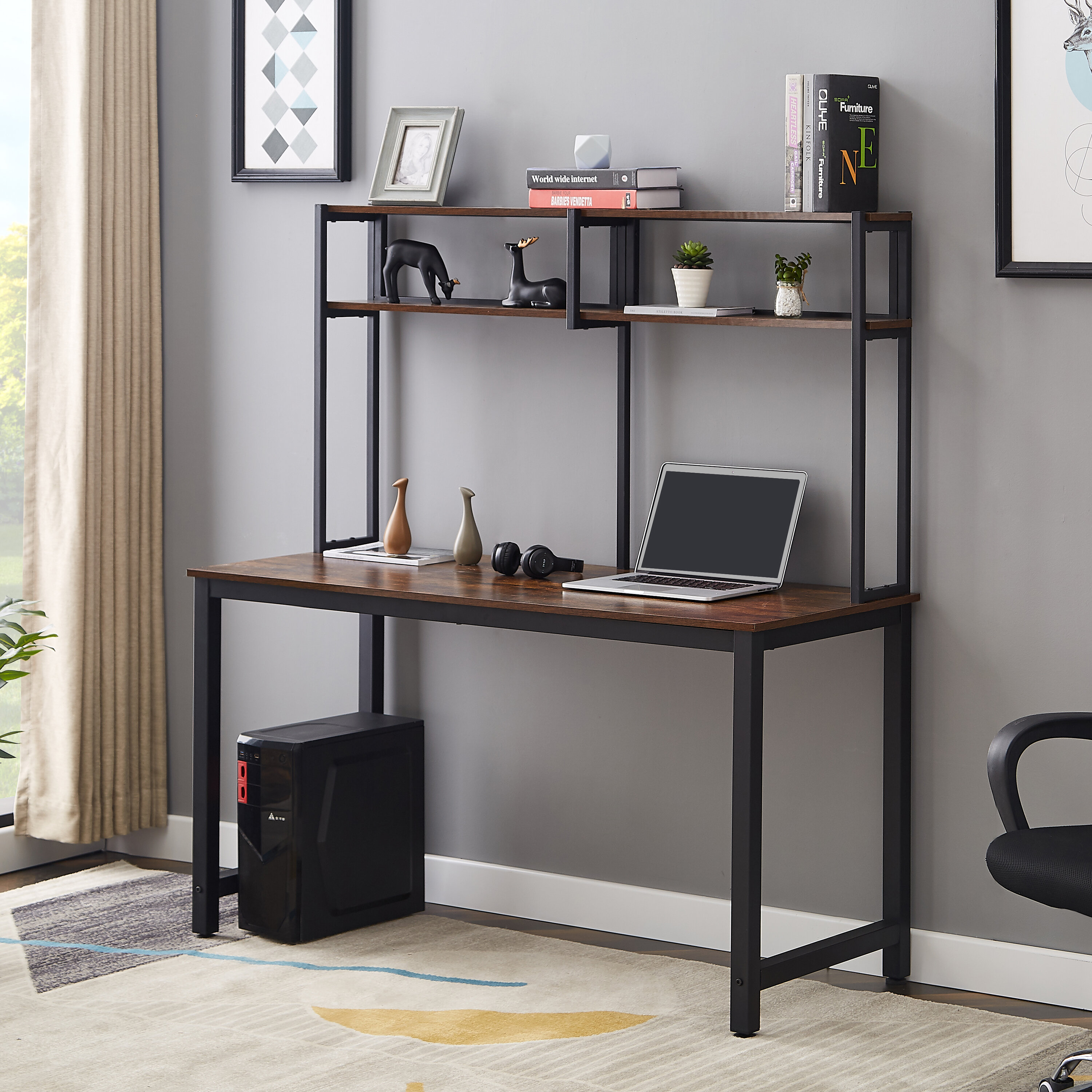 Janicki computer desk with outlet hutch