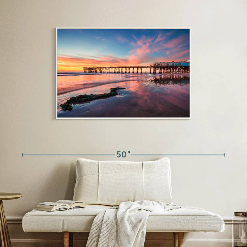 Lever de soleil à Cocoa Beach Pier, Cadre flottant blanc, 40 po x 27 po