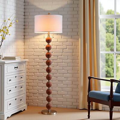 64'' 2-Lights Sculptural Wooden Traditional Floor Lamp