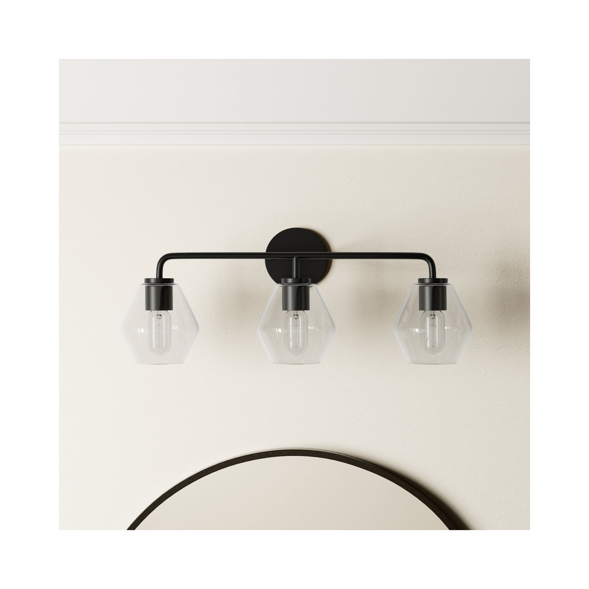 Rooks 3 Light Dimmable Vanity Light, Clear, Midnight Black