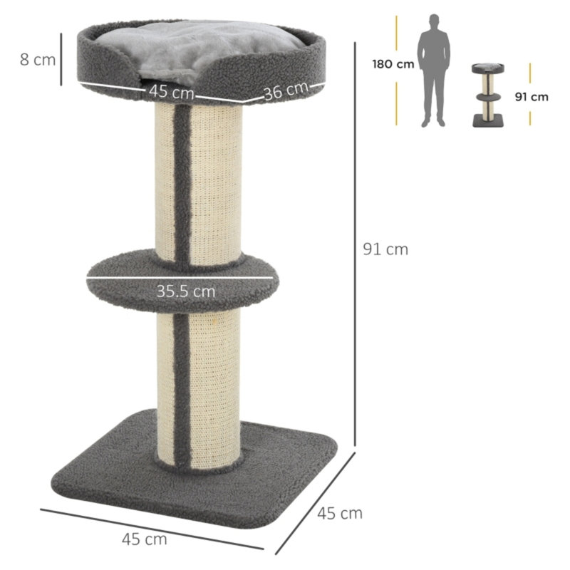 91 cm Two‑Tier Cat Tower Activity Centre with Spacious Top Basket & Sisal Scratching Posts, Light Brown