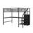 Full Size Metal Loft Bed With Storage Staircase,Desk, LED Light And Small Wardrobe-1146201133