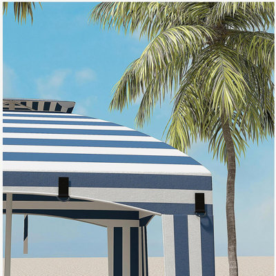 Outsunny 5.8' x 5.8' Portable Beach Umbrella with Double-Top, Ruffled Outdoor Cabana with Walls, Vents, Sandbags, Carry Bag, Blue Stripe
