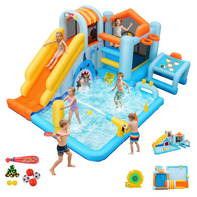 14.2' X 10.1' Inflatable Slide With Bouncy House For Kids(with Blower)