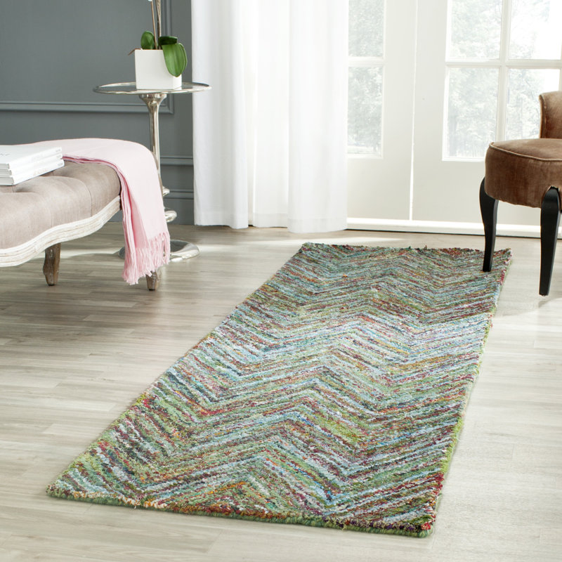 Tapis bleu / multicolore en coton touffeté à la main Anaheim, Tapis de couloir 2 pi 3 po x 9 pi