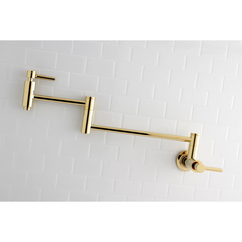 Kingston Brass Concord Two-Handle 1-Hole Wall Mount Pot Filler Faucet, Polished Brass