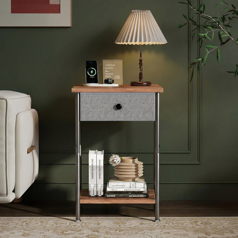 Table de chevet avec tiroir Alameen, Gris chanvre, Individuel