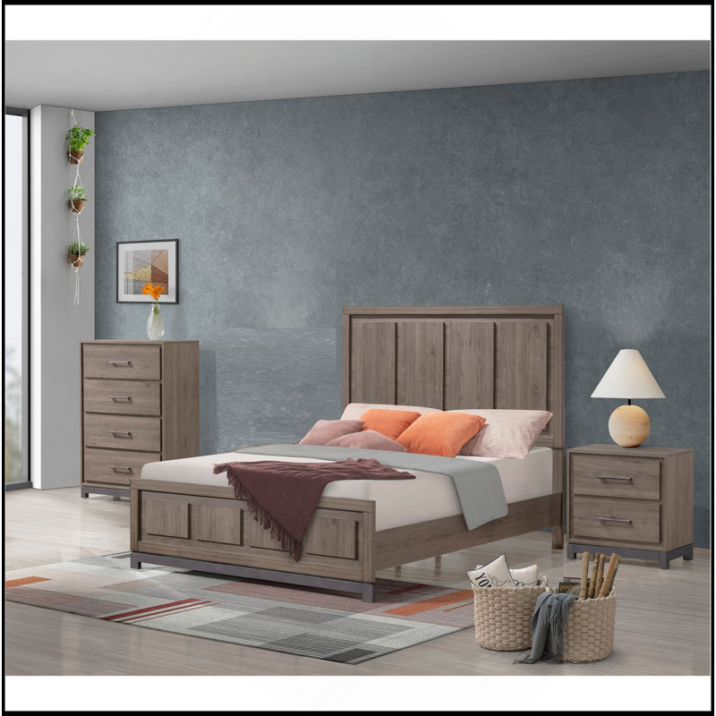 Finition en chêne gris apaisant au design élégant et minimaliste de 1 lit à panneau contemporain