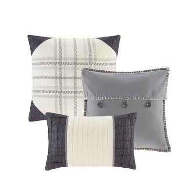7 Piece Herringbone Comforter Set Grey