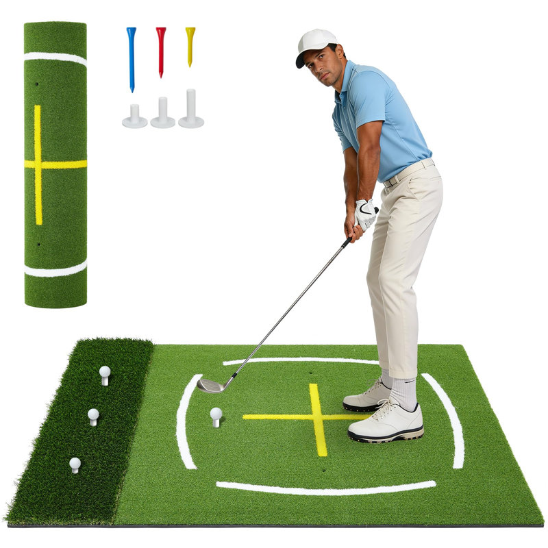 Tapis de golf à gazon double 5 pi x 4 pi, tapis de golf épaissi, gazon artificiel pour l'intérieur et la cour arrière, garage, balançoire, pratique idéale pour les golfeurs