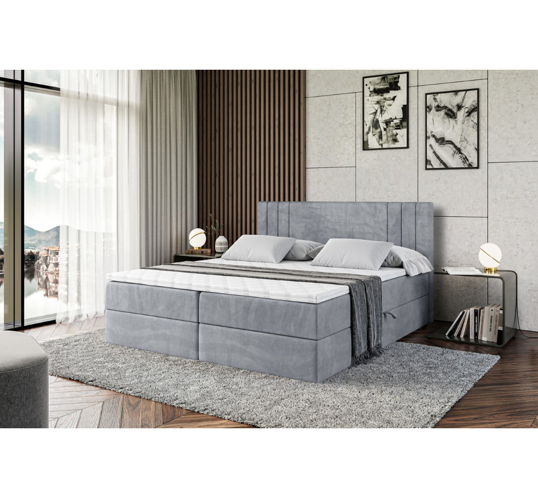 Boxspringbett Ridgely mit H4 Multipocket-Matratze, Bettkasten und Topper