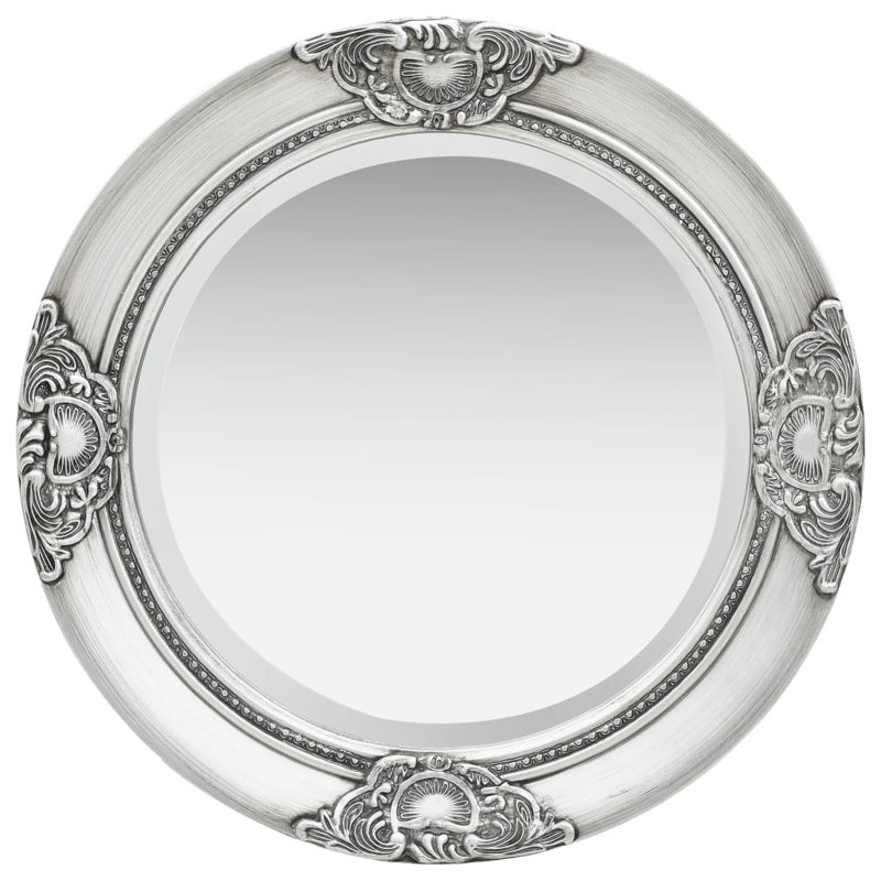 Gioia Wood Round Wall Mirror, Silver