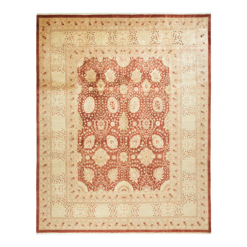 Tapis orange / ivoire en laine noué à la main de conception unique 8 pi 2 po x 10 pi 2 po Keenan